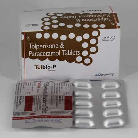 Product Name: Tolbio P, Compositions of Tolbio P are Tolperisone & Paracetamol Tablets - Biodiscovery Lifesciences Pvt Ltd