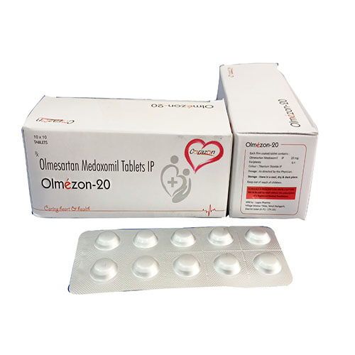 Product Name: Olmezon 20, Compositions of Olmezon 20 are Olmesartan Medoxomil Tablets IP - Arlak Biotech