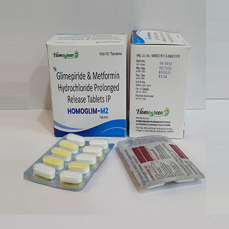 Product Name: Homoglim M2, Compositions of are Glimepiride & Metfortin Hydrochloride Prolonged Release Tablets IP - Abigail Healthcare