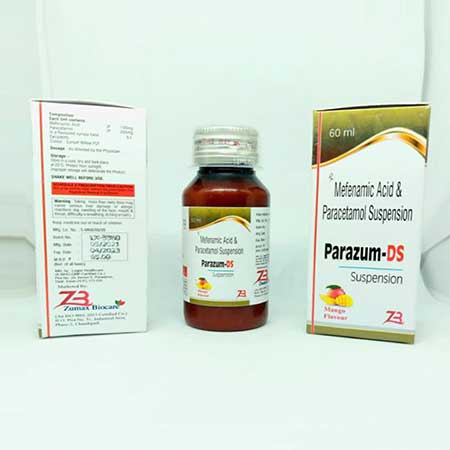 Product Name: Parazum DS, Compositions of Parazum DS are Mefenamic Acid & Paracetamol Suspension - Zumax Biocare