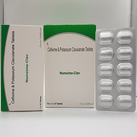 Product Name: Nomxime Clav, Compositions of Nomxime Clav are Cefixime and Potassium Clavulanate Tablets - Acinom Healthcare