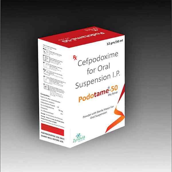 Product Name: Podotame 50, Compositions of Podotame 50 are Cefpodoxime for Oral Suspension I.P - Zynovia Lifecare