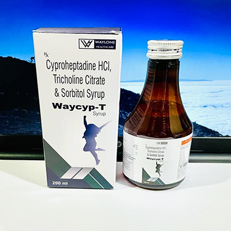 Product Name: Waycyp T, Compositions of Waycyp T are Cyproheptadine HCl, Tricholine Citrate & Sorbitol - Waylone Healthcare