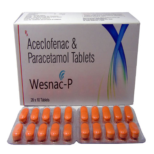 Product Name: WESNAC P, Compositions of WESNAC P are Aceclofenac 100mg+Paracetamol 325mg - Edelweiss Lifecare