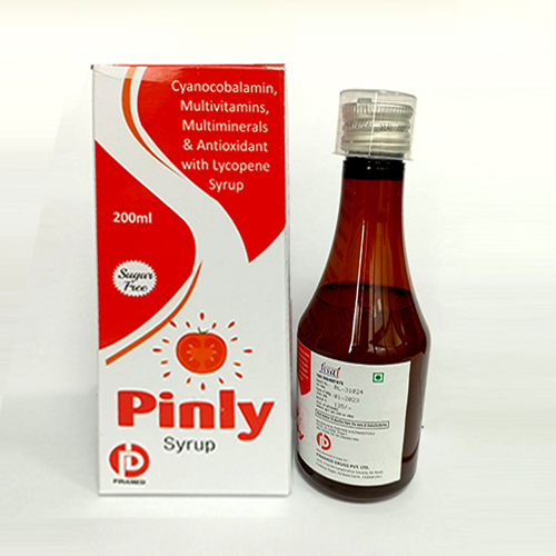 Product Name: Pinly Syrup, Compositions of Pinly Syrup are Cyanocobalamin, Multivitamin, Multimineral & Antioxidant with Lycopene Syrup used for - Pinamed Drugs Private Limited