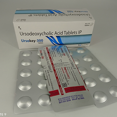 Product Name: Ursokey 300, Compositions of Ursokey 300 are Ursodeoxycholic Acid Tablets IP - Biodiscovery Lifesciences Pvt Ltd