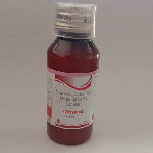 Product Name: Cozymax, Compositions of Cozymax are Paracetamol,Cetirizine HCL & Phenylephrine HCL Supension - Macro Labs Pvt Ltd