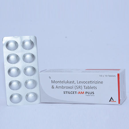Product Name: STILCET AM PLUS, Compositions of STILCET AM PLUS are Montelukast, Levocetrizine  & Ambroxol (SR) Tablets - Alencure Biotech Pvt Ltd
