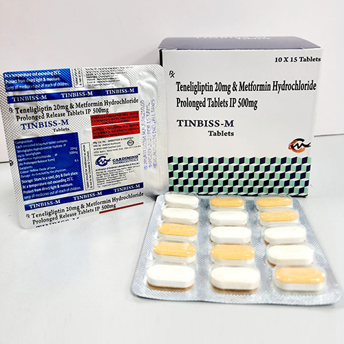Product Name: Tinbiss M, Compositions of Tinbiss M are Teneligliptin 20 mg & Metfortin Hydrochloride Prolonged Tablets IP 500 mg - Cardimind Pharmaceuticals