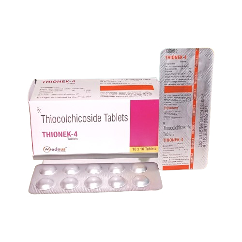 Product Name: Thionek 4, Compositions of Thionek 4 are Thiocolchicoside Tablets - Mednus Healthcare