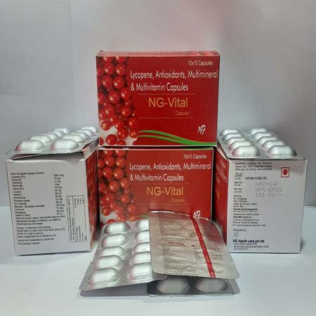 Product Name: Ng Vital, Compositions of Ng Vital are Lycopene, Antioxidant, Multimineral  & Multivitamin Capsules - NG Healthcare Pvt Ltd