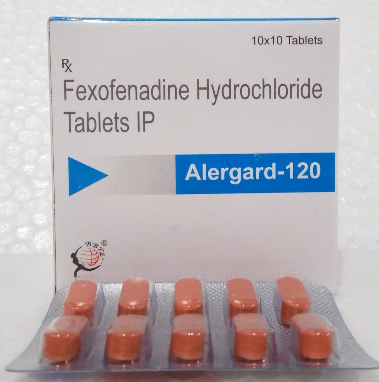 Product Name: ALERGAR 120, Compositions of ALERGAR 120 are Fexofenadine Hydrochloride Tablets IP - Biomax Biotechnics Pvt. Ltd