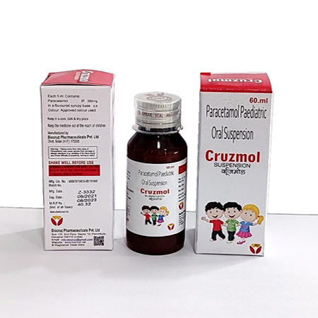 Product Name: CRUZMOL, Compositions of CRUZMOL are Paracetamol Paediatric Oral Suspension IP - Biocruz Pharmaceuticals Private Limited