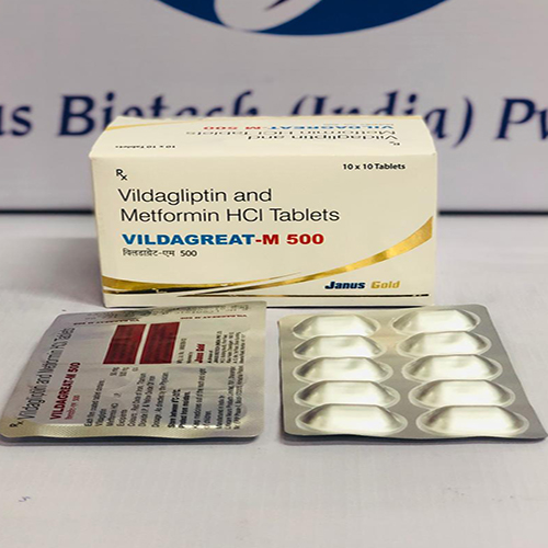 Product Name: Vildagreat M, Compositions of are Viladagliptin & Metformin HCL Tablets - Janus Biotech