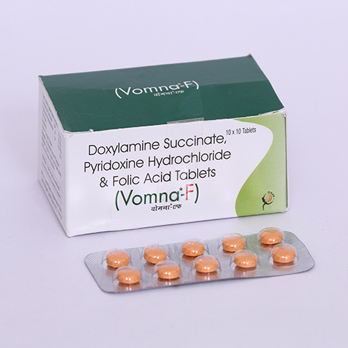 Product Name: VOMNA F, Compositions of VOMNA F are Doxylamine Succinate, Pyridoxine Hydrochloride & Folic Acid Tablets - Biomax Biotechnics Pvt. Ltd