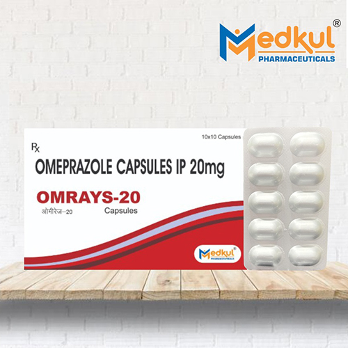 Product Name: Omrays 20, Compositions of Omrays 20 are Omeprazole Capsules IP 20 mg - Medkul Pharmaceuticals