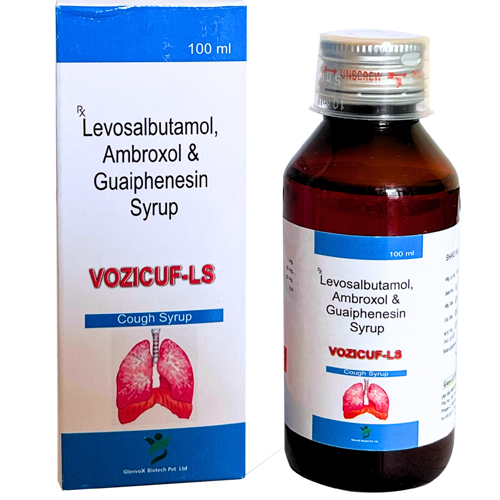 Product Name: Vozicuf ls, Compositions of Vozicuf ls are Levosalbutamol, Ambroxol & Guaiphenesin Syrup - Glenvox Biotech Private Limited