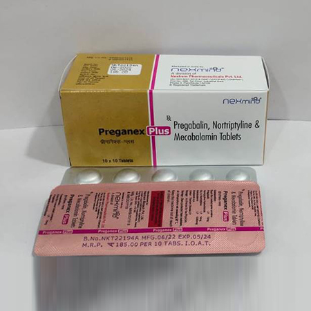 Product Name: Preganex Plus, Compositions of Preganex Plus are Pregablin,Nortriptyline & Mecobalamin Tablets - Nexmind Pharmaceuticals
