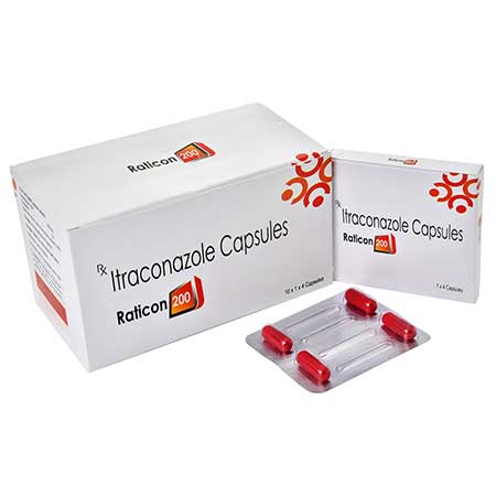 Product Name: Raticon 200, Compositions of Raticon 200 are Itraconazole 200mg Capsules - Cista Medicorp