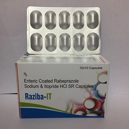 Product Name: RAZIBA IT, Compositions of RAZIBA IT are Enteric Coated Rabeprazole Sodium & Itopride HCL SR Capsules - Apikos Pharma