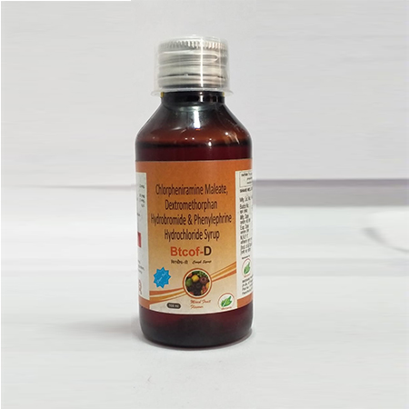 Product Name: Btcof D, Compositions of Btcof D are Chlorpheniramine, Maleate, Dextromethorphan Hydrochloride & Phenylphrine Hydrochloride Syrup - Biotanic Pharmaceuticals