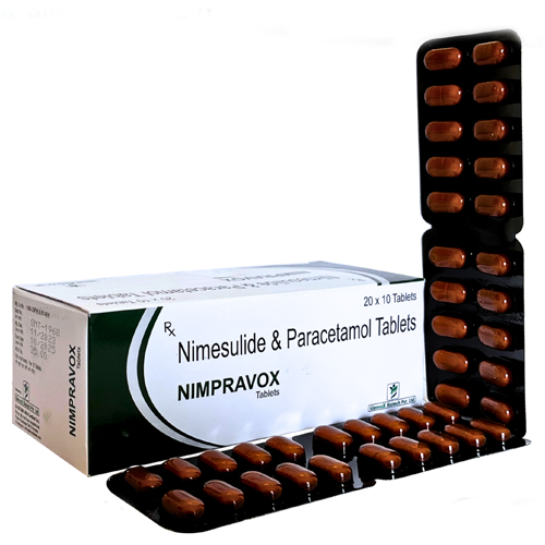 Product Name: NIMPRAVOX, Compositions of NIMPRAVOX are Nimesulide & Paracetamol tablets - Glenvox Biotech Private Limited
