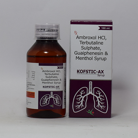 Product Name: Kofstic AX, Compositions of Kofstic AX are Ambroxal Hcl,Terbutaline Sulphate,Guaiphenesin & Menthol Syrup - Meridiem Healthcare