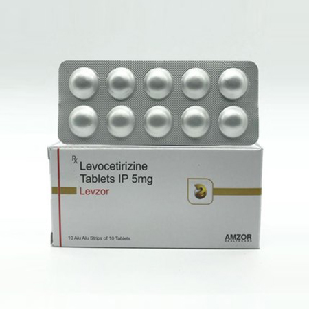 Product Name: LEVZOR, Compositions of LEVZOR are Levocetrizine Tablets IP 5mg - Amzor Healthcare Pvt. Ltd