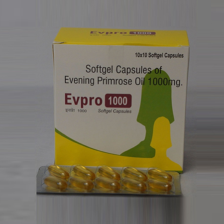 Product Name: Evpro 1000, Compositions of Evpro 1000 are Softgel Capsules of Evening Primrose Oil 1000 mg. - Zegchem