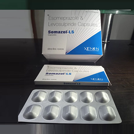 Product Name: Somazole Ls, Compositions of Somazole Ls are Esomeprazole & Levosulpiride Capsules - Xenon Pharma Pvt. Ltd