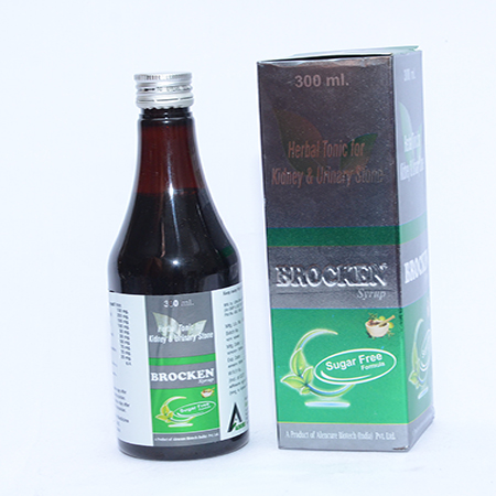Product Name: BROCKEN SYRUP, Compositions of BROCKEN SYRUP are Herbal Tonic For Kidney & Urinary Stones - Alencure Biotech Pvt Ltd