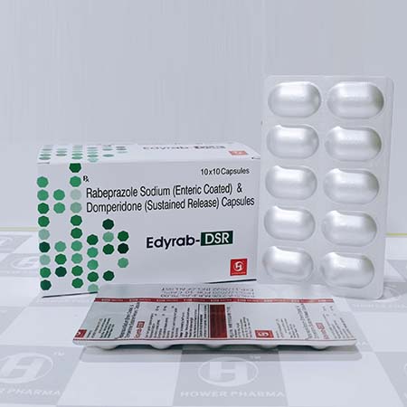 Product Name: Edyrab Dsr, Compositions of Edyrab Dsr are Rabeprazole Sodium (Enteric Coated) & Domeperidone (Sustained Release) Capsules - Hower Pharma Private Limited