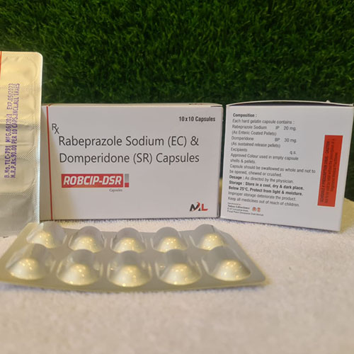 Product Name: Robcip DSR, Compositions of Robcip DSR are Rabeprazole Sodium (EC) & Domeperidone (SR) Capsules - Medizec Laboratories