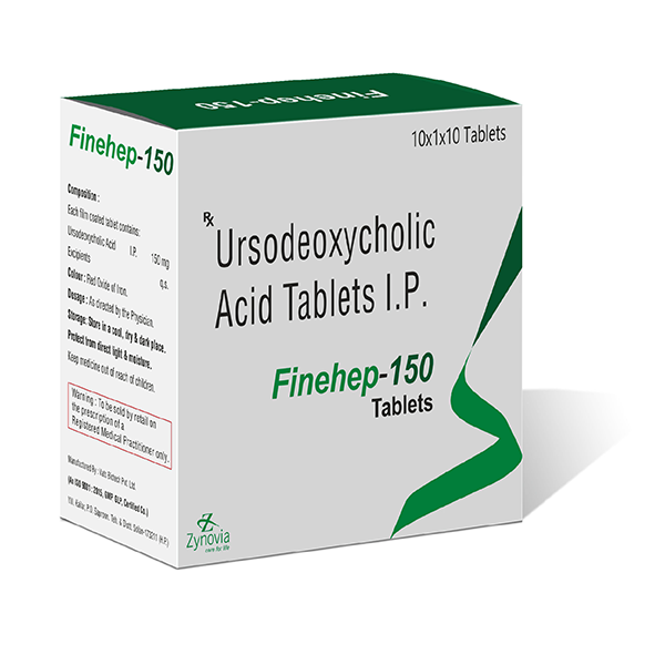 Product Name: Finehep 150, Compositions of Finehep 150 are Ursodeoxycholic Acid Tablets I.P - Zynovia Lifecare