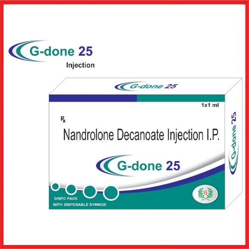 Product Name: G done 25, Compositions of G done 25 are Nandrolone Decanoate Injection I.P. - Greef Formulations