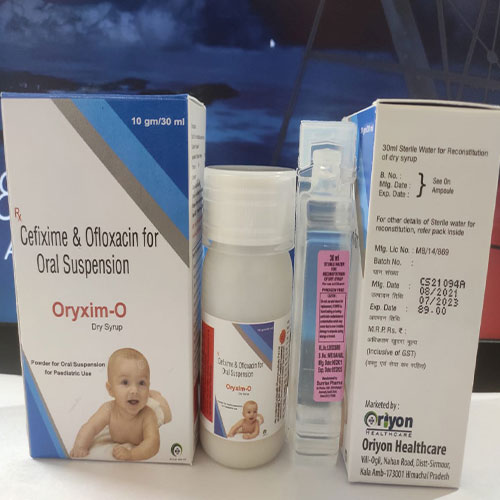 Product Name: Oryxim O, Compositions of Oryxim O are Cefixime & Ofloxacin For Oral - Oriyon Healthcare