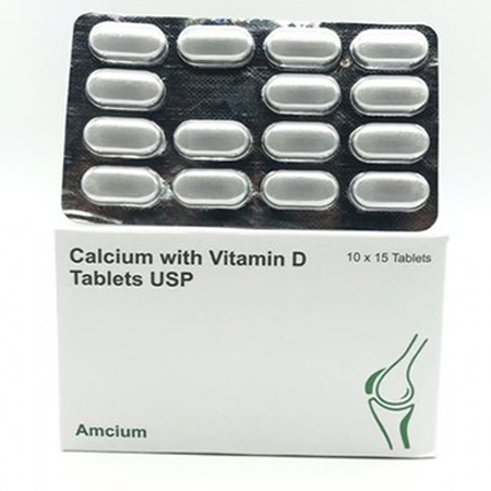 Product Name: AMCIUM, Compositions of AMCIUM are Calcium with Vitamin D Tablets USP - Amzor Healthcare Pvt. Ltd