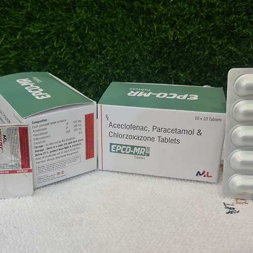 Product Name: Epco MR, Compositions of Epco MR are Aceclofenac,Paracetamol  & Chlorzaxazone Tablets - Medizec Laboratories