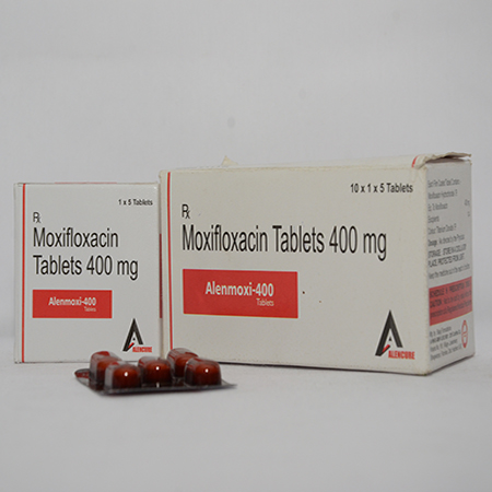 Product Name: ALENMOXI 400, Compositions of ALENMOXI 400 are Moxifloxacin Tablets 400mg - Alencure Biotech Pvt Ltd