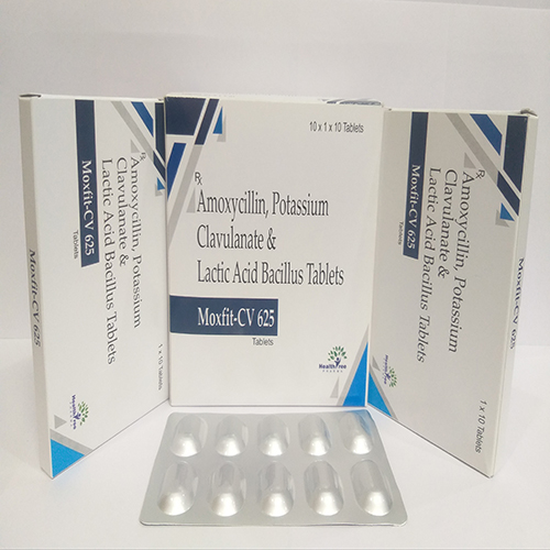 Product Name: Moxfit CV 625, Compositions of Moxfit CV 625 are Amoxycillin & Potassium  Clavulanate & Lactic Acid Bacillus Tablets  - Healthtree Pharma (India) Private Limited