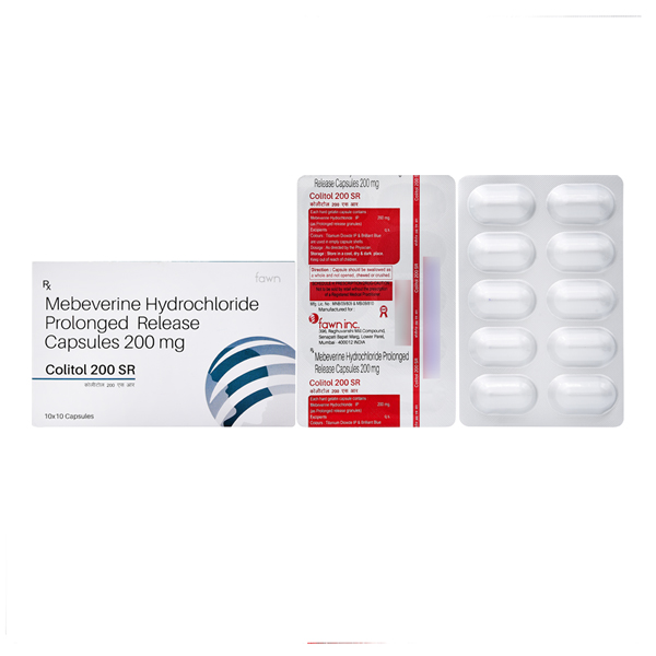 Product Name: COLITOL 200 SR, Compositions of COLITOL 200 SR are Mebeverine Hydrochloride Prolonged Release 200 mg. - Fawn Incorporation