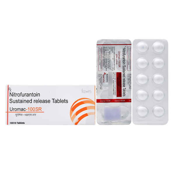Product Name: UROMAC 100 SR, Compositions of UROMAC 100 SR are Nitrofurantoin 100mg Sustained release Tablets - Fawn Incorporation