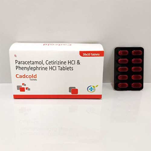 Product Name: Cadcold, Compositions of Cadcold are Paracetamol,Cetirizine Hcl Phenylephrine HCL Tablets - Caddix Healthcare