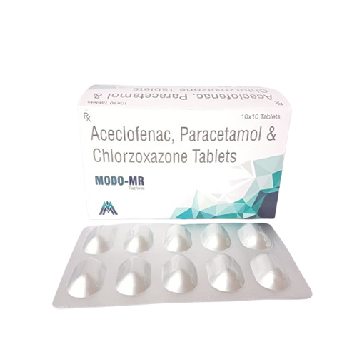 Product Name: MODO MR, Compositions of MODO MR are Aceclofenac, Paracetamol & Chlorzoxazone Tablets - Medlo Biotech