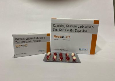 Product Name: Medocal CT, Compositions of are Calcitriol 0.25mg+Calcium Carbonate 500mg + Zinc Sulphate7.5mg Softgel  - Medofy Pharmaceutical