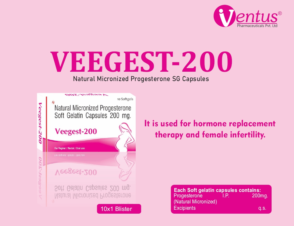 Product Name: Veegest 200, Compositions of Veegest 200 are Natural  Micronized Progestterone SG Capsules - Olfemy Care
