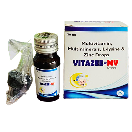 Product Name: VITAZEE MV DROP, Compositions of VITAZEE MV DROP are Multivitamin, Multiminerals, L-Lysine & Zinc Drops - Amzy Life Care