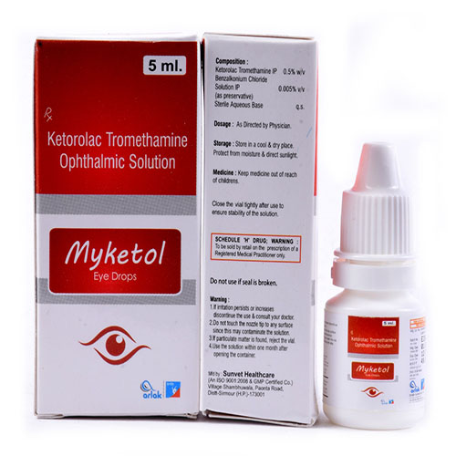 Product Name: Myketol, Compositions of Myketol are Ketorolac Tromethamine Opthalmic Solution - Arlak Biotech