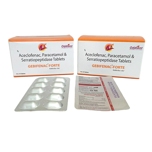 Product Name: Gebifenac Forte, Compositions of Gebifenac Forte are Aceclofenac, Paracetamol & Serratiopeptidase Tablets - Oddiant Formulations