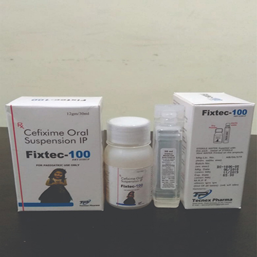 Product Name: FIXTEC 100, Compositions of FIXTEC 100 are Cefixime Oral Suspension IP - Tecnex Pharma